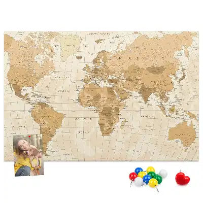 Printed World Map Cork Memo Board