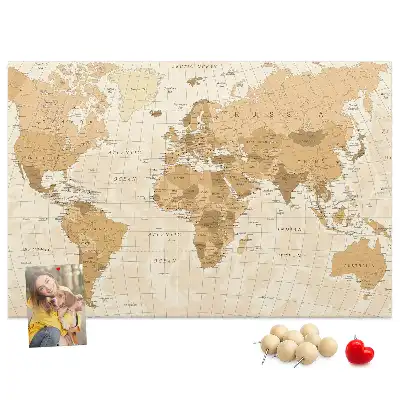 Printed World Map Cork Memo Board