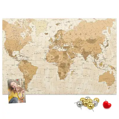 Printed World Map Cork Memo Board
