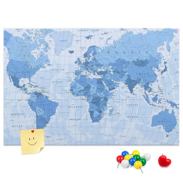 Political World Map Cork Memo Board
