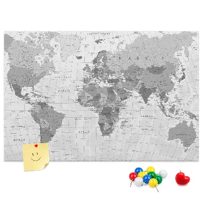 Printed World Map Cork Memo Board