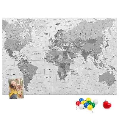 Printed World Map Cork Memo Board