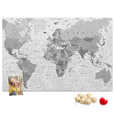 Printed World Map Cork Memo Board