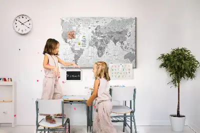 Printed World Map Cork Memo Board