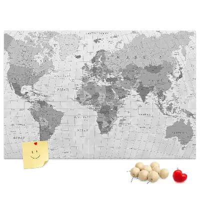 Printed World Map Cork Memo Board