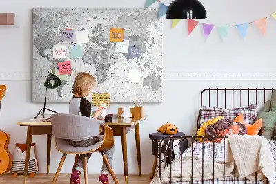 Printed World Map Cork Memo Board