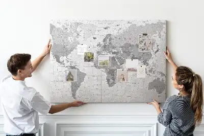 Printed World Map Cork Memo Board