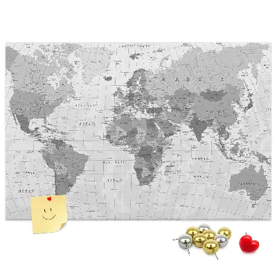 Printed World Map Cork Memo Board