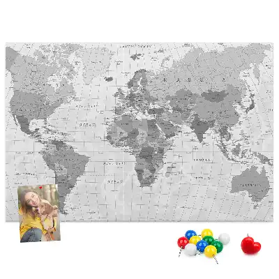 Printed World Map Cork Memo Board