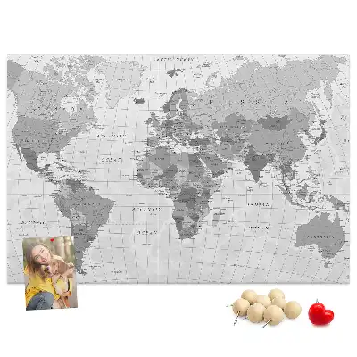 Printed World Map Cork Memo Board