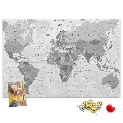 Printed World Map Cork Memo Board