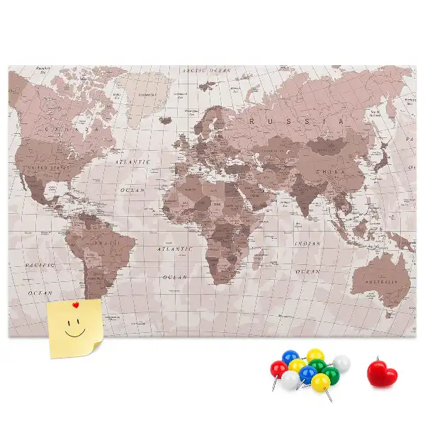 Printed Cork Board Political World Map
