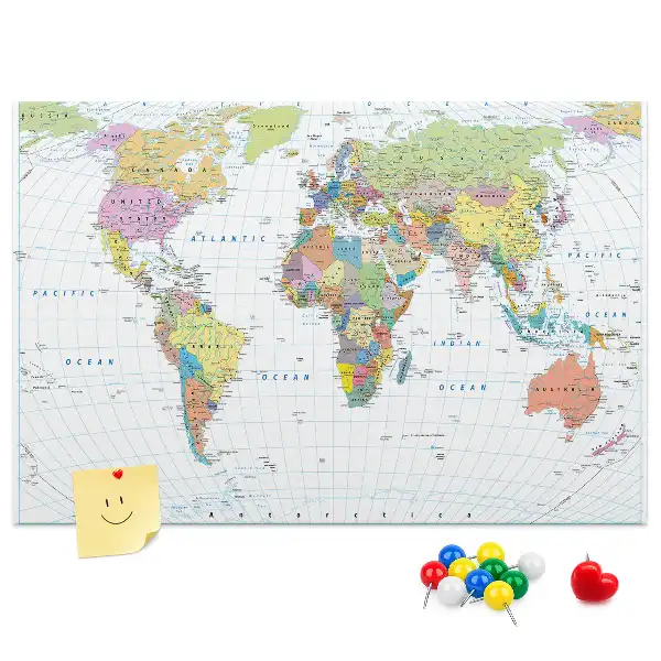 World Map Cork Memo Board
