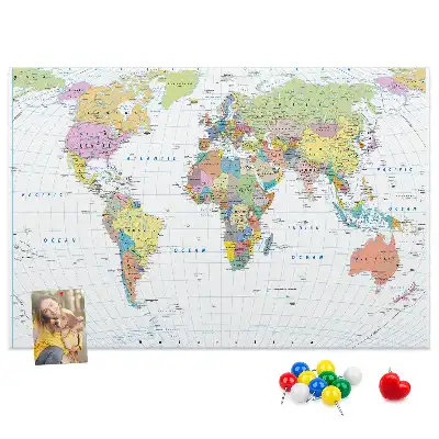World Map Cork Memo Board