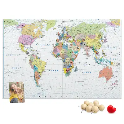 World Map Cork Memo Board