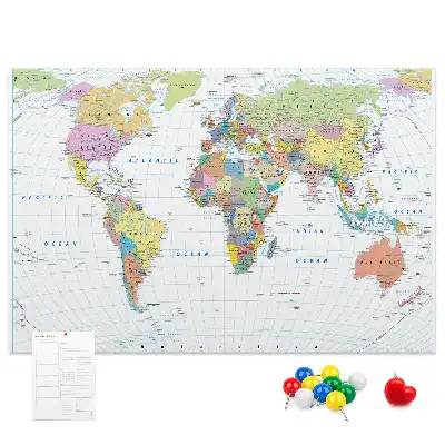 World Map Cork Memo Board