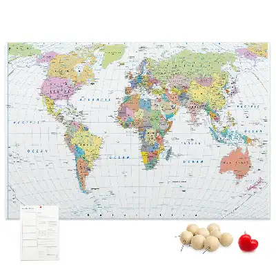 World Map Cork Memo Board