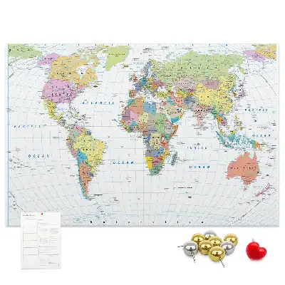 World Map Cork Memo Board