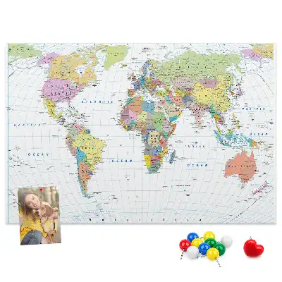 World Map Cork Memo Board