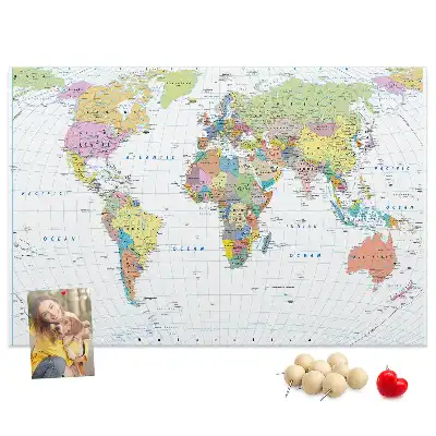 World Map Cork Memo Board