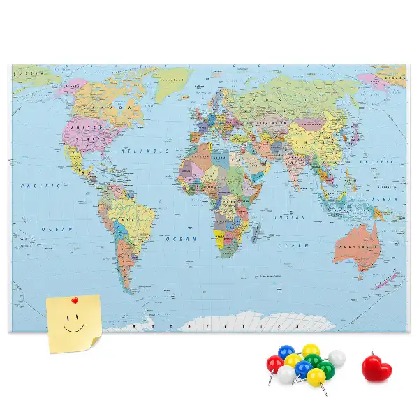 Political World Map Printed Cork Board