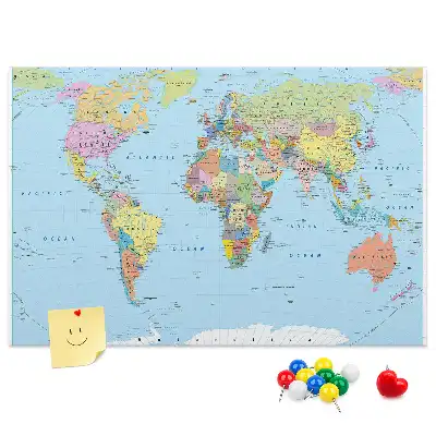 Printed Cork Board Political world map