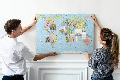 Political World Map Printed Cork Board
