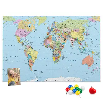Political World Map Printed Cork Board