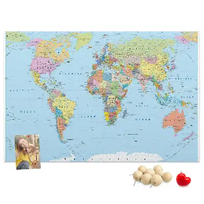 Political World Map Printed Cork Board
