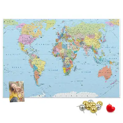Political World Map Printed Cork Board
