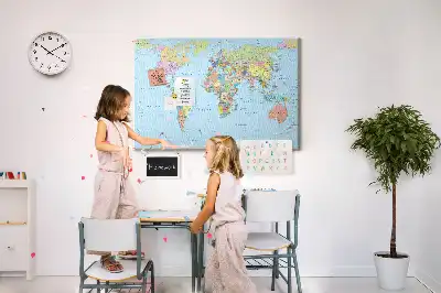 Political World Map Printed Cork Board