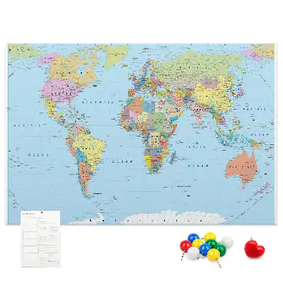 Political World Map Printed Cork Board