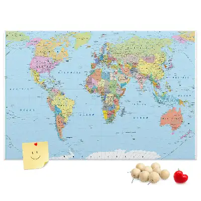 Political World Map Printed Cork Board