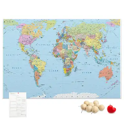 Political World Map Printed Cork Board