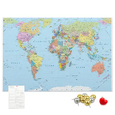 Political World Map Printed Cork Board