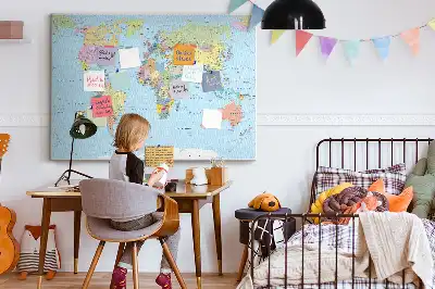 Political World Map Printed Cork Board