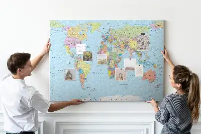 Political World Map Printed Cork Board