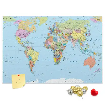Political World Map Printed Cork Board