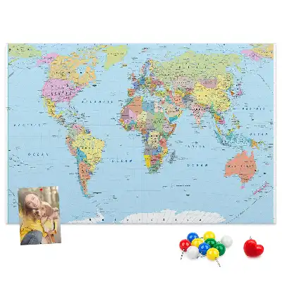 Political World Map Printed Cork Board