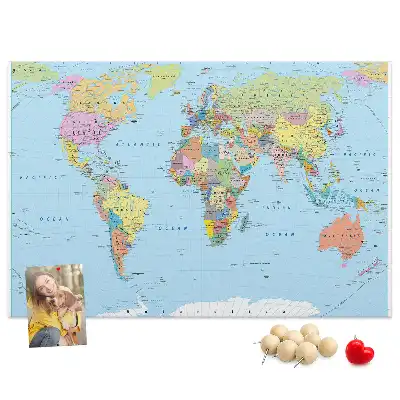 Political World Map Printed Cork Board