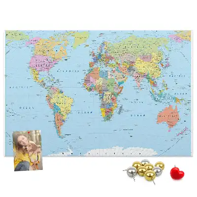 Political World Map Printed Cork Board