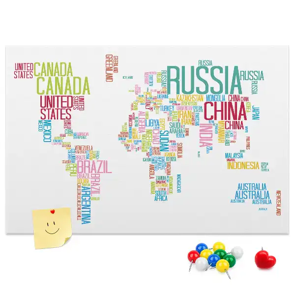 Printed Cork Memo Board Map with Country Names