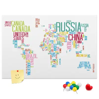 Printed Cork Memo Board Map of country names