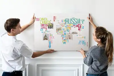 Printed Cork Memo Board Map with Country Names