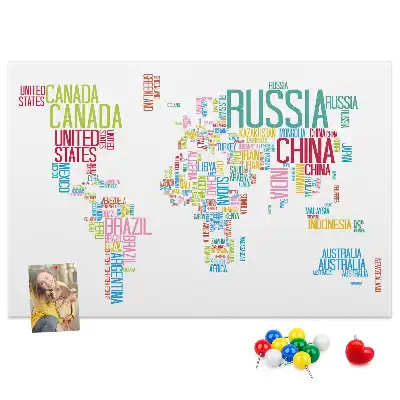 Printed Cork Memo Board Map with Country Names