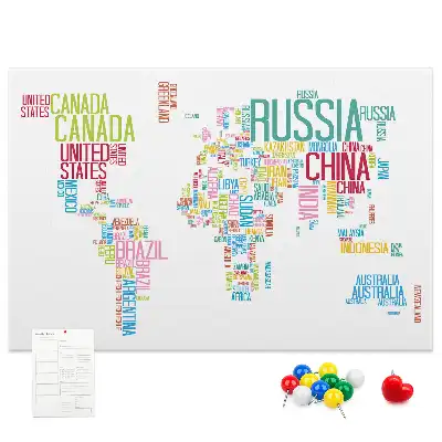 Printed Cork Memo Board Map with Country Names
