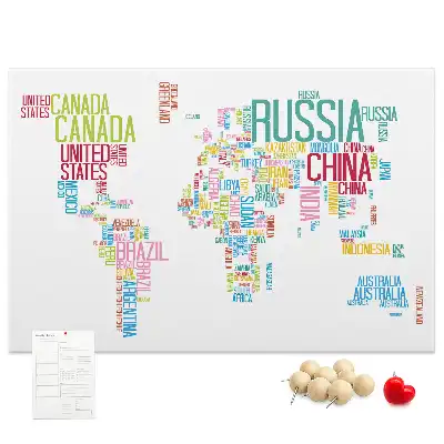 Printed Cork Memo Board Map with Country Names