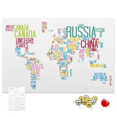 Printed Cork Memo Board Map with Country Names
