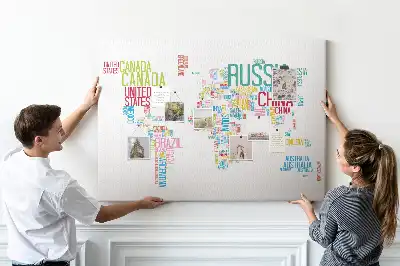 Printed Cork Memo Board Map with Country Names
