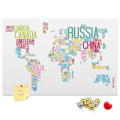 Printed Cork Memo Board Map with Country Names